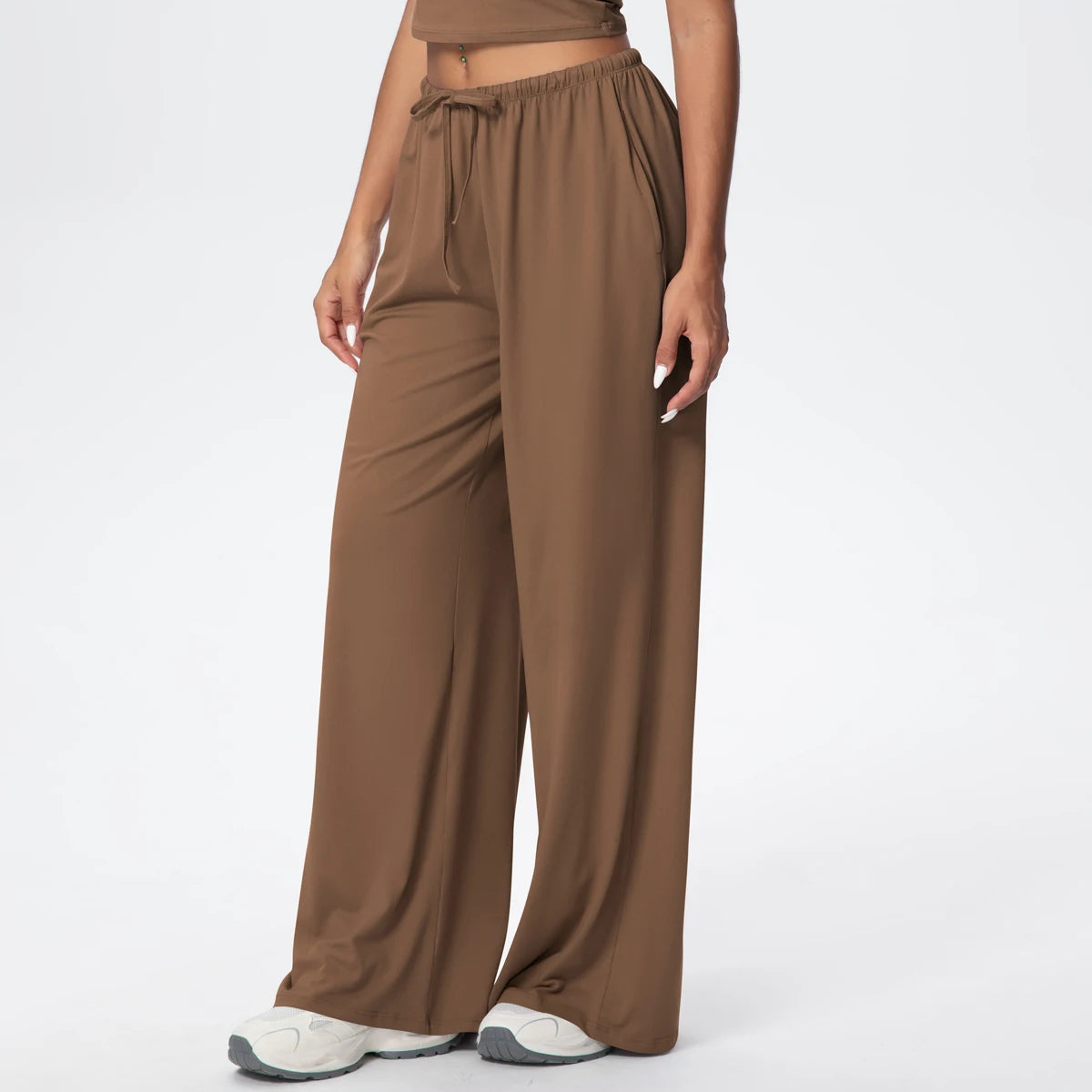 Women Quick Drying Wide Leg Yoga Pants Loose Yoga Pants High Waist With Pockets Fitness Sport Gym Workout Drawstring Full Length