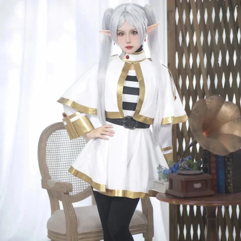 Sousou No Frieren Cosplay Costume Wig Shoes Anime Figures Magician Dress Elf Ear Halloween Party Charistmas for Women