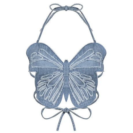 Hot Butterfly Jeans Crop Top Backless Strap Camis Sexy Lingerie Bow Bra Women Beach Mini Vest Butterfly Tank Tops Party Clubwear