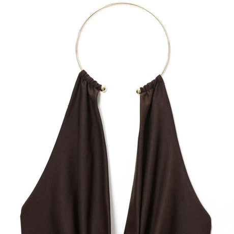 HXAO Sexy Halter Neck Bodysuit Women Summer Brown White Slimming Body Backless Off Shoulder Sleeveless Thong Top Women Bodysuit