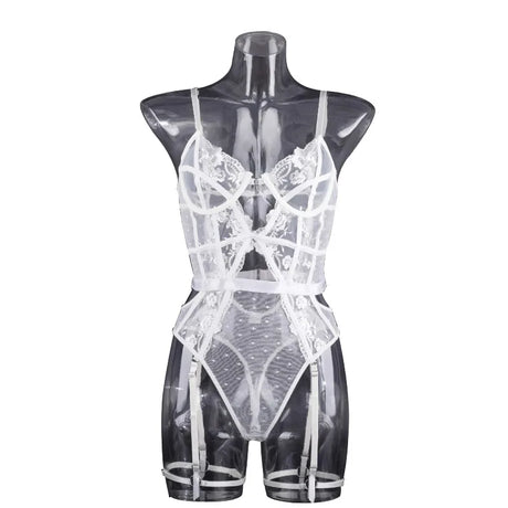 Toucheart Lace Sexy Skinny Babydoll Bodysuit Embroidery Erotic Private Adult Suit Solid Color Patchwork High Waisted Sexy Set