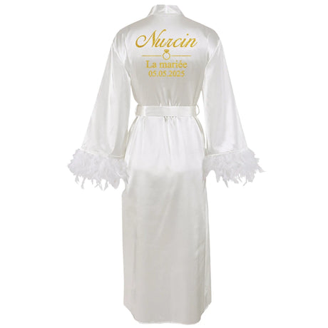 Customized Bathrobe for Women Personalized Name And Date Robe Add Any Text Gown for Bridal Party Feather Bride Robes