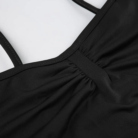 Women's Sleeveless Skinny Shirring Bodysuit Spaghetti Strap Black Solid Simple Basic Sexy Camisole for Vacation