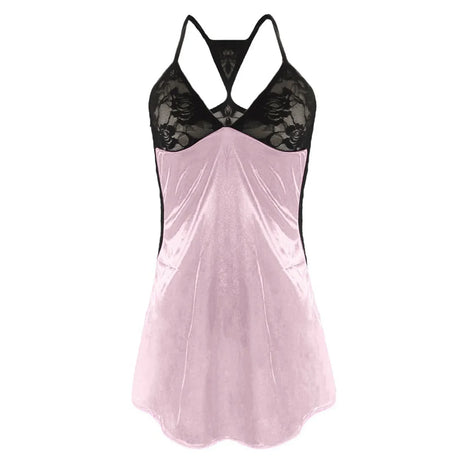 Womens Sexy V-neck Night Mini Dress Summer Fashion Lingerie Slip Sheer Lace Solid Patchwork Sling Sexy Backside Nightdress