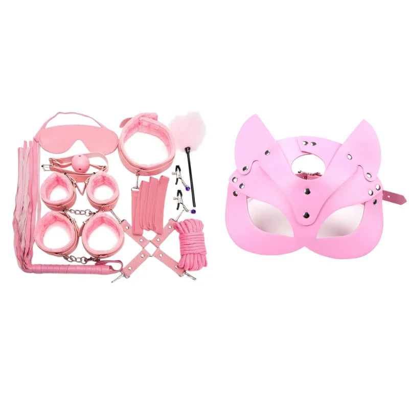 Full Face Mask PU Leather Cat with Binding Straps Set for Couple Sexy Head Cover Product Interest