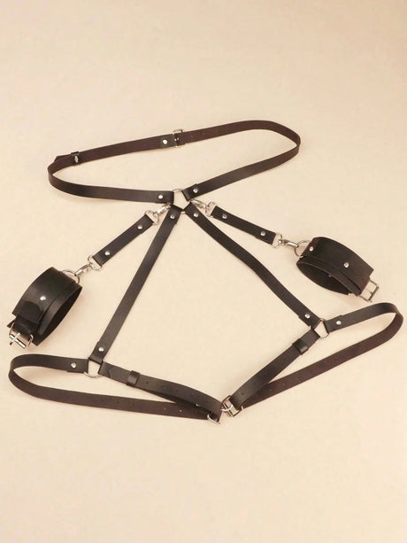 Ladies' Sexy Decorative Belt Leather Thigh Strap, Vest, Restraint Strap, with Leather Bracelet, Bdsm Fetish Clothing Accessory