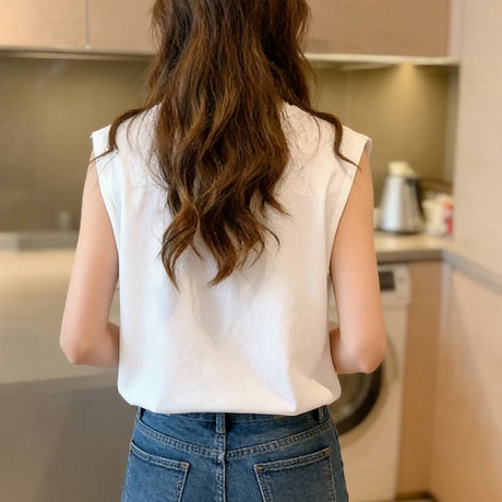 Woman Loose Sleeveless Tank Top Summer Casual Vest Basic Daily T-shirt Sweet Style Suitable For Students Stretchy Soft Lady Wear