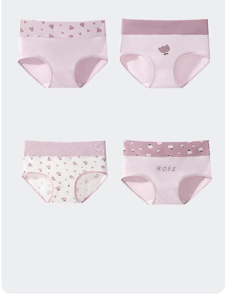 4Pcs Cotton Women Panties Breathable Underwear Fashion Print Ladies Briefs Slim Soft Underpants High-Rise Sexy Ladies Lingerie