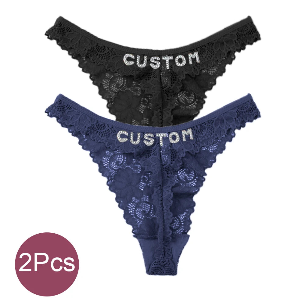 Custom Thong Panties with Name Sexy Lace Panties Shinny Letters Name Personality String Met Name Lingerie Tanga Hotwife Gifts
