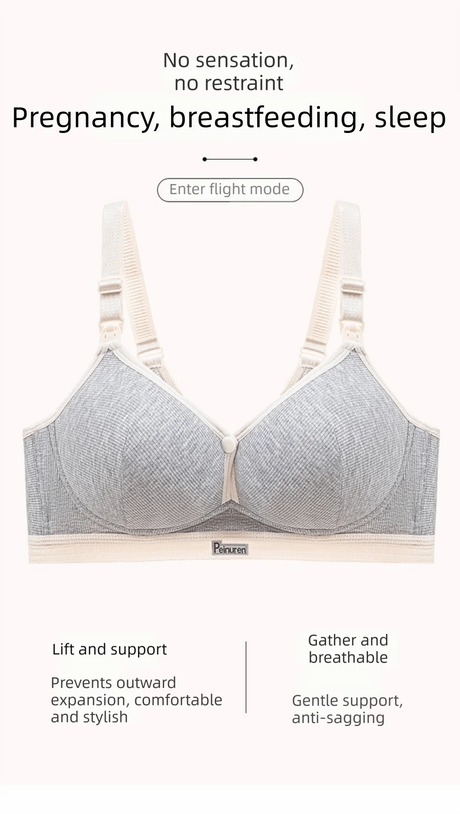 Pure Cotton Double Button Breastfeeding Bra Comfortable Breathable With Thin Gathered Maternity Bra Anti Sagging No Underwire