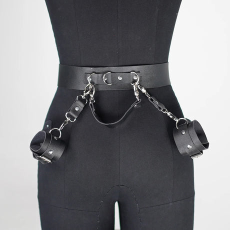 Adjustable Black Leather Full Body Harness with Cuffs - Women's Lingerie for Gothic Rave Outfit Style