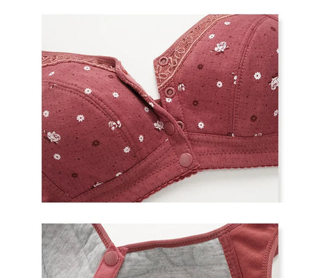 FallSweet Front Closure Cotton Bra for Women Plus Size Seamless Wireless Sports Bras Thin Underwear for Middle-Aged & Elderly