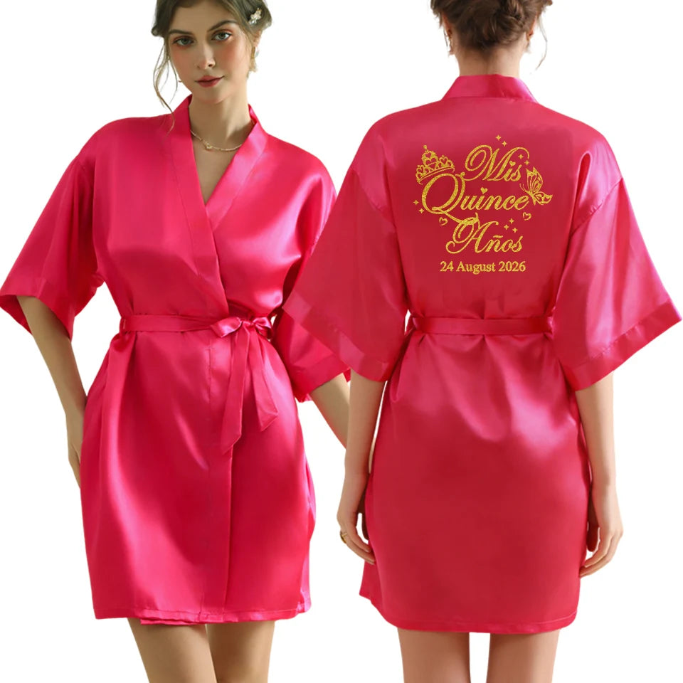 Personalized Robe for Bride Bridesmaid with Name and Date Birthday Party Gown Add Any Text Bathrobe - Customizable Gifting