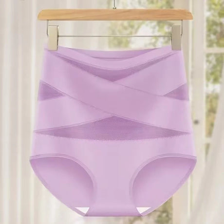 4pcs High Waisted Women's Panties Breathable Tummy Control Shapewear Mesh Cross Tummy Cinching Ice Silk No Trace Triangle Panties Tummy Tuck Shape