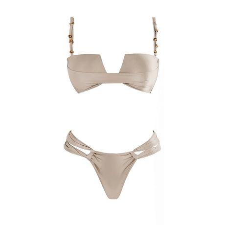 Bandeau 3Pcs Biquini Sexy Bikini Women Swimsuit Push Up Swimwear Female Strappy Bathing Suits Green Bodysuit Beachwear Swim Suit