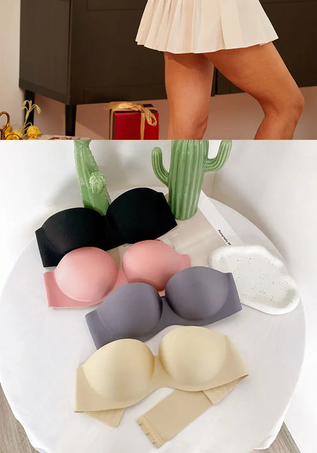 FINETOO 2Pcs Women Invisible Bras Front Closure Bra Sexy Push Up Bra Female Brassiere Strapless Seamless Backless Bralette
