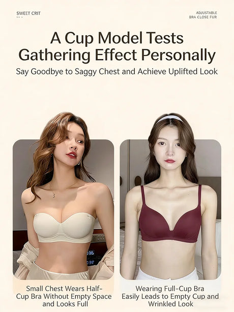 Sexy Seamless Half Cup Push-Up Bra Wire-Free Backless Stick-On Invisible Strapless for Small Breasts Underwear