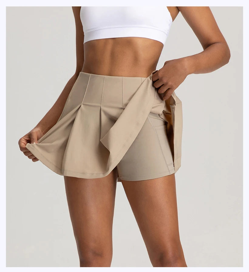 High Elestic Tennis Skirts Breathable High Waist Sports Golf Skorts Women Runing Fitness Workout Gym Dance Yoga Skirt Sportwear