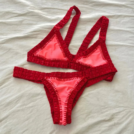 Crochet Bikini 2025 Bandeau Biquini Women Sexy Swimsuit Female Push Up Swimwear Solid Patchwork Bathing Suit Handhook Beachwear