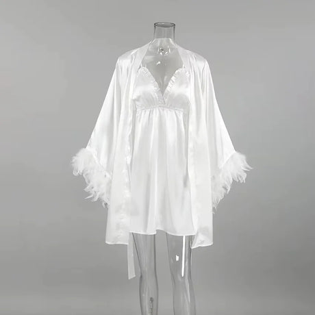 Wedding Bride Robe Morning Gown Elegant Feather Female Kimono Bathrobe Gown Sexy Rayon Summer New Sleepwear Nightwear Lingerie