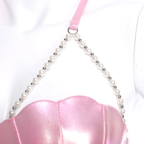 Women Shiny Bikini Bra Top Halter Neck Sheel Mermaid Swimwear Bead Chains Padded Bra Swim Tops Hawaii Beach Party Bathing Suit