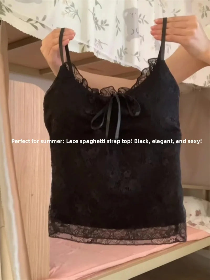 Elegant Lace White Camisole Women's Vest with Chest Pad Unique Design Inner Wear Base Top Knot Backless Style