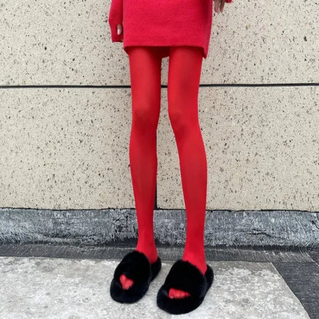Vintage Red Velvet Tights Thin Summer Sheer Pantyhose Slimming Daily Wear Stretchy Comfortable