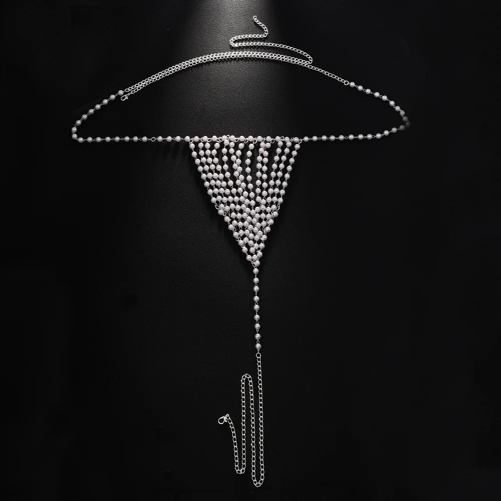 Stonefans New Rave Pearl Jewellry Accessories Waist Chain Fashion 2025 Summer Club Sexy Thong Panties G String Bikini Women Gift