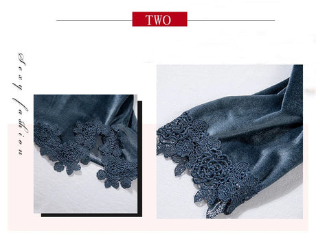 TOP Casual Velour Home Clothing 4pcs Sleep Set Intimate Lingerie Women Pajamas Suit Long Sleeve Lace Velvet Homewear Pyjamas Set