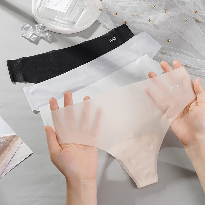 1/3pcs Ultra-Thin Ice Silk Thong Panties Women Seamless Transparent Low-Rise Quick Dry Underwear