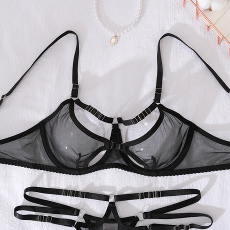 Diccvicc Transparent Mesh Lingerie Bandage Bra Fancy Cut Out Panty Set with Gloves Naked Women Sexy Underwear Uncensored Outfits