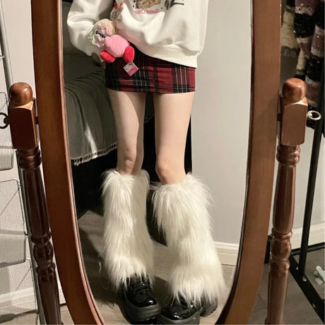 1/2Pairs Artificial Fur Plush Leg Warmers Women Autumn Winter Thermal Long Socks Girls Fashion Japanese Knee-length Stockings