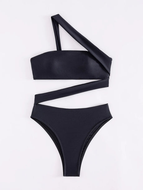 Cikini-One-Piece Swimsuit for Women, Strapless Straps, Slanted Shoulder, Beach Swimwear, Bathing Suit, Monochromatic, Summer