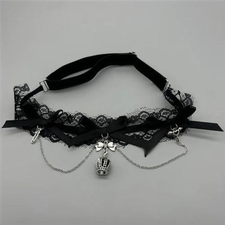 Dark Lolita Red Black Lace Crown Thigh Garter Gothic Bowknot Leg Chain JK Elastic Adjustable Thigh Ring Leg Harness Accessory