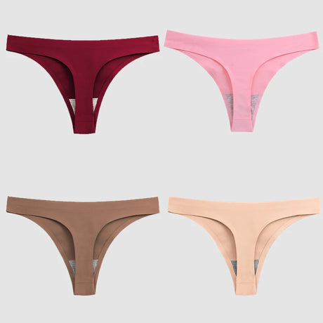 WarmSteps 4PCS/Set Sexy Women Panties Silk Satin Female Thongs Lingerie Soft Cozy Underwear Hot G-Strings Seamless Sports T-Back