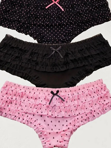 4PCS Cute dot small floral patterns sweet knitted fabric with lace stitching Women's low waist brief Seamless breathable fa