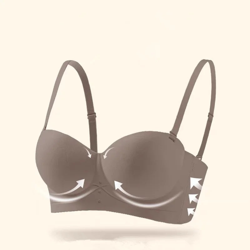Half Cup of Scarless Suspender Bra Without Steel Rings Gathering Strapless Breasts for Women Adjustable Sexy Scarless Underwear