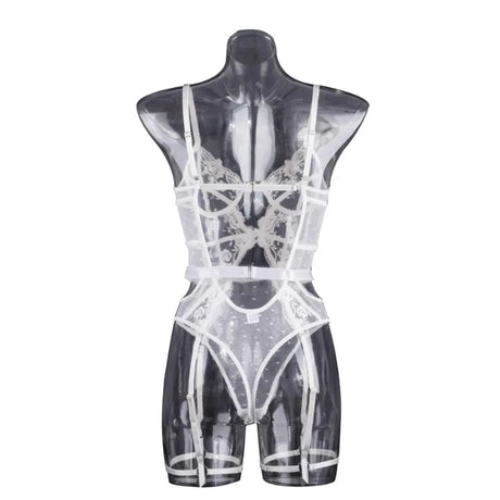 Toucheart Lace Embroidery Jumpsuit For Women Mesh Patchwork See-through Sexy Hollow Out Underwear Solid Color Garters Underwear