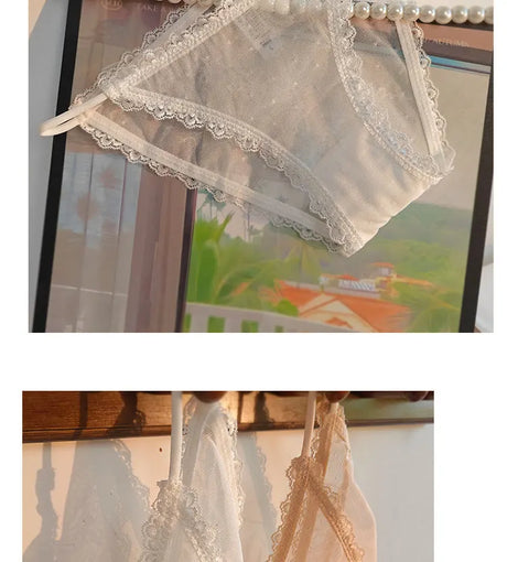 Women's underwear sexy seamless lace hollow out gauze ribbon middle waist female panties ladies breathable comfortable lingerie