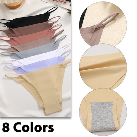 FINETOO 6Pcs/Set Ice Silk Sexy Briefs Thong Seamless Triangle Pants Women Panties Low Waist T-back Underwear Female Lingerie