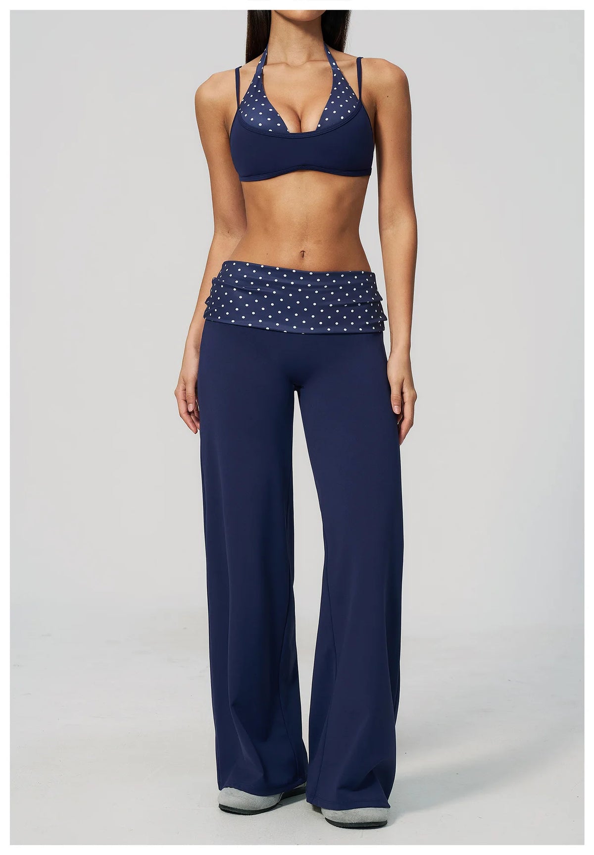 Fashion Polka Dot And Striped Wide Leg Pants For Women Fold Over Waist Bell-bottoms Flare Yoga Pants Push Up Workout Leggings