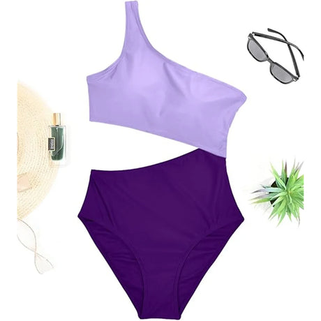 Vzvn 2026 New Women Swimwear Female Padded Bather Bathing Suit Swim Colors Cut Out One Shoulder Splicing One Piece Swimsuit