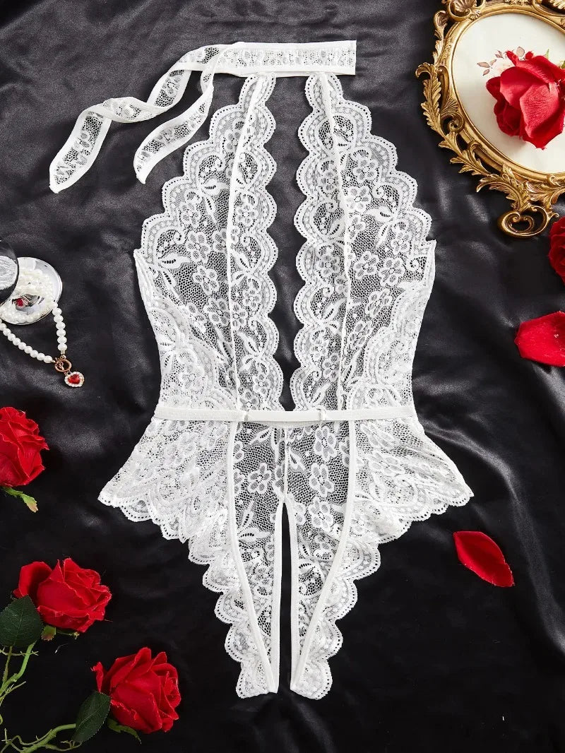 Transparent Lingeries Deep V Woman Underwear Set Backless G String Crotchless Bodysuit Push Up Bra and Panties Sets for Woman