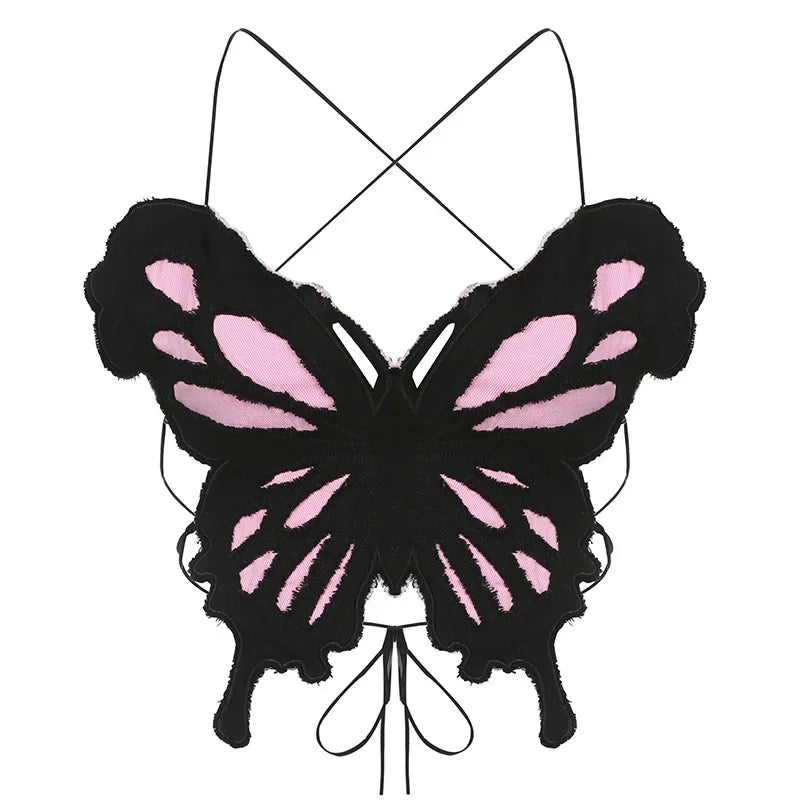 Hot Butterfly Jeans Crop Top Backless Strap Camis Sexy Lingerie Bow Bra Women Beach Mini Vest Butterfly Tank Tops Party Clubwear