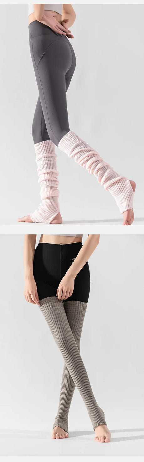 Women's Yoga Thigh-high Leg Warmers with Leg Protection, Long Tube Leg Coverings, Foot-stretching Knee-length Socks