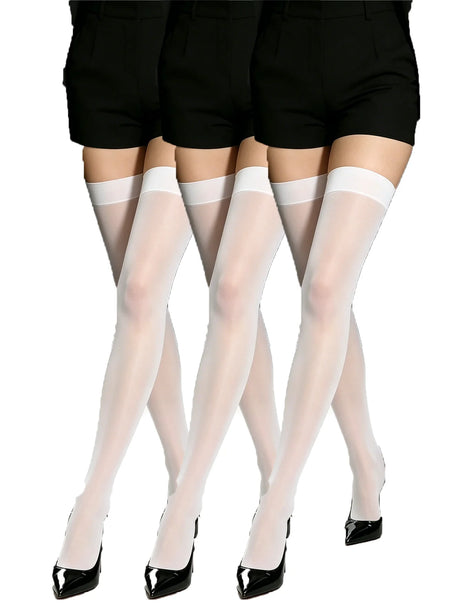 1/3/5 Pairs Women's Thigh High Sheer Stockings 5 Colors Opaque Top for Party