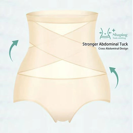 4pcs High Waisted Women's Panties Breathable Tummy Control Shapewear Mesh Cross Tummy Cinching Ice Silk No Trace Triangle Panties Tummy Tuck Shape