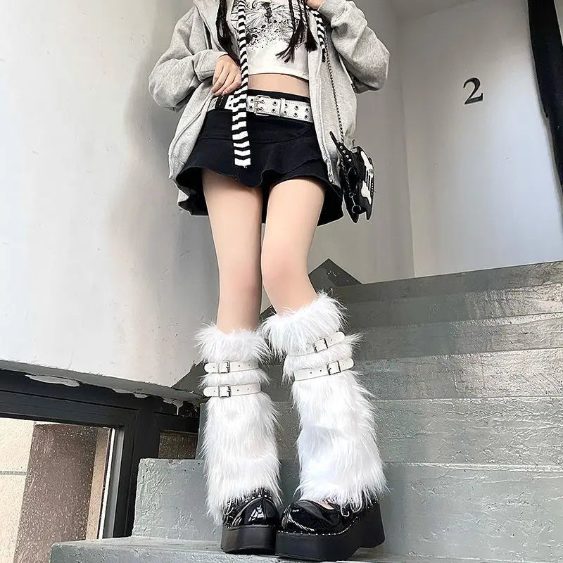Women Faux Fur Leg Warmers Women Fall Leggings Jk Boots Stocking Girls Lolita Punk Boot Cover Harajuku Fur Foot Warming Cover