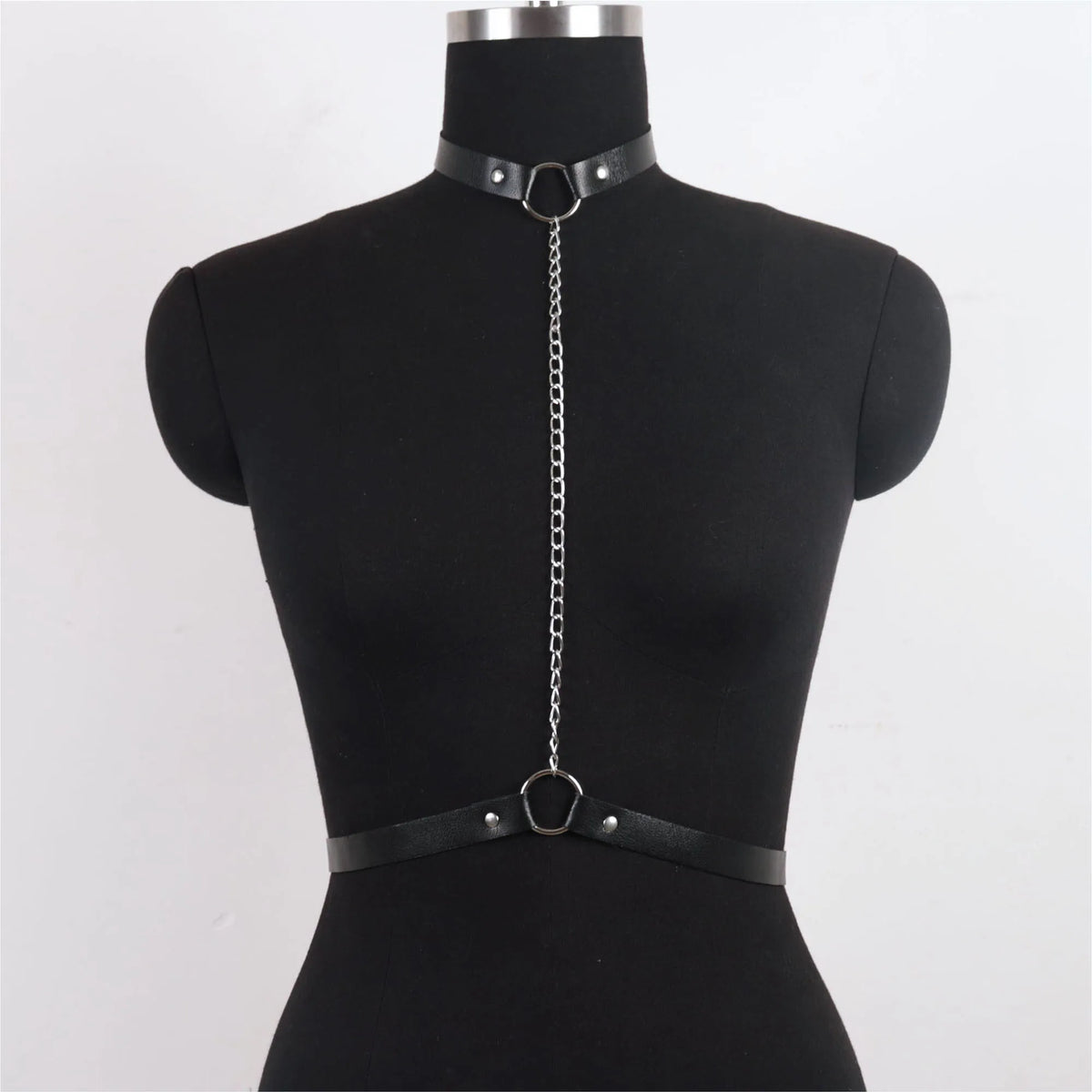 Women's Fashionable PU Leather Chain Harness Belt Edgy Punk Girl Outfit Statement Gothic Collocation Outerwear Accessories