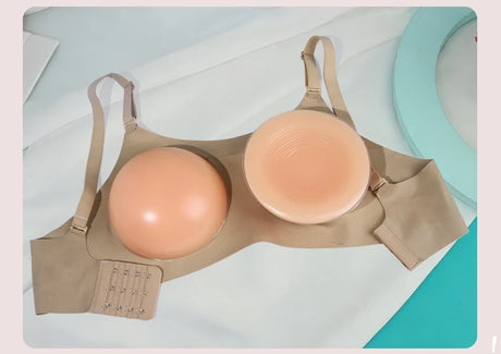 2024 Round Shape Silicone Fake Breast Forms Push Up Seamless One Piece Bra for Crossdresser Shemale Drag Queen Large 2 In 1